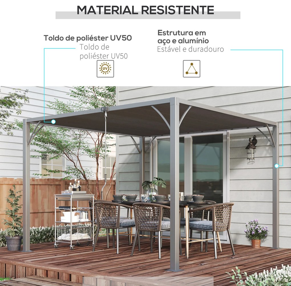 Pérgola 3x3 m para Jardim com Desenho de Lâminas Superiores Giratórias até 135° Proteção UV 50+ para Pátio Terraço Cinza