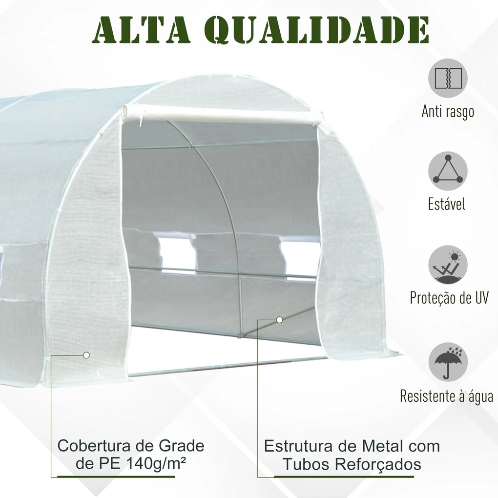 Estufa de jardim Tipo de túnel com 8 janelas e tampa de polietileno 600x300x200 cm Branco