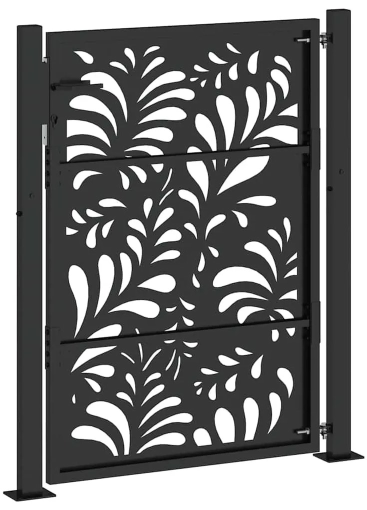 Portão de jardim 105x130 cm preto projeto de onda de aço