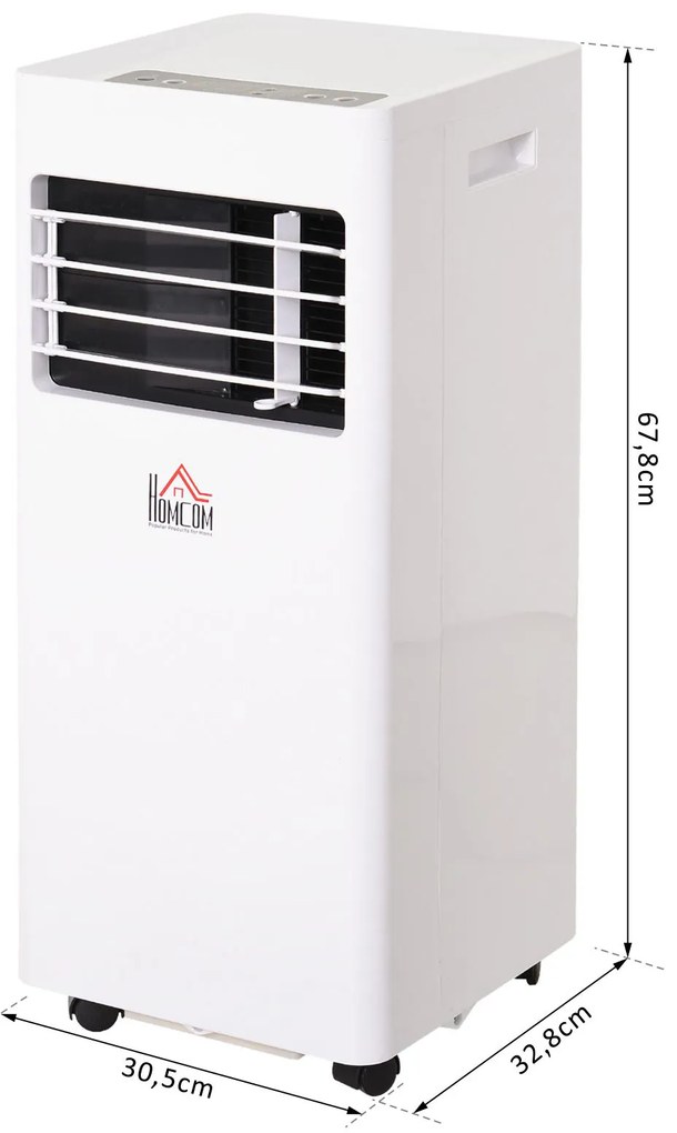 HOMCOM Ar Condicionado Portátil 7000BTU 3 em 1 Refrigerador Desumidificador e Ventoinha com Temporizador LED e Controlo Remoto Silencioso 30,5x32,8x67,8 cm Branco