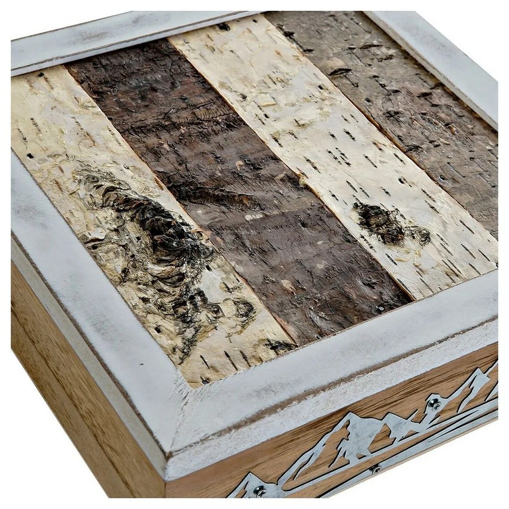 Jogo de Caixas Decorativas DKD Home Decor 8424001775835 Metal Madeira Castanho Branco 24 x 24 x 7,5 cm Madeira MDF (2 Unidades)