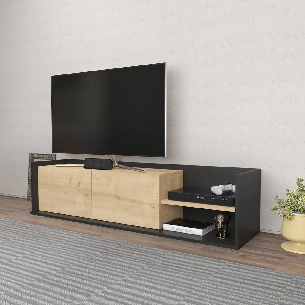 Móvel TV Krog – Cinza Antracite e Carvalho – 160 cm x 35 cm x 36,8 cm