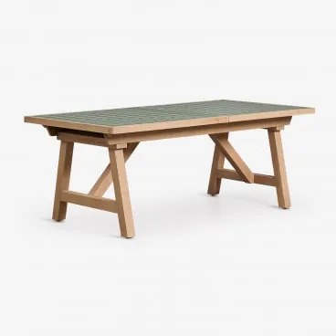 Mesa De Jardim Retangular Extensível 200-260-320x100 Cm Em Madeira De Acácia Dubai Verde Escuro - Sklum
