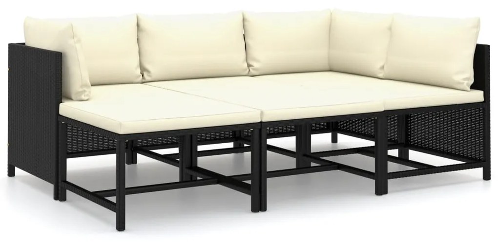 6 pcs conjunto lounge de jardim c/ almofadões vime PE preto