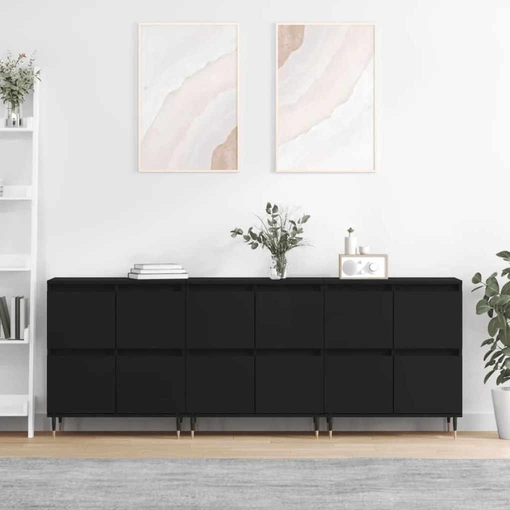 vidaXL Aparadores 3 pcs derivados de madeira preto