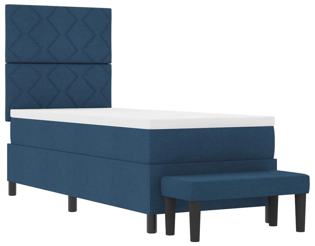 Cama Box Spring com Colchão &amp; Banco Azul 80x200 cm Tecido