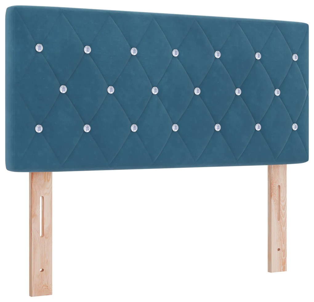 Cama Box Spring vidaXL com Colchão Azul Escuro Individual Veludo
