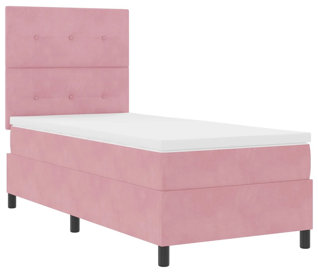 Cama Box Spring com Colchão Rosa 90x200 cm Veludo