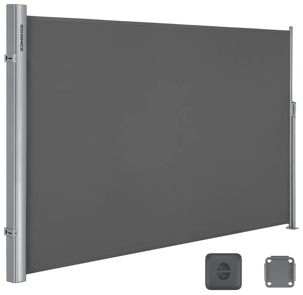SONGMICS 2 x 3 m (A x C), toldo lateral para varanda, pátio, terraço e jardim, com montagem no piso, proteção de privacidade, proteção solar, persiana lateral, cinza GSA200G