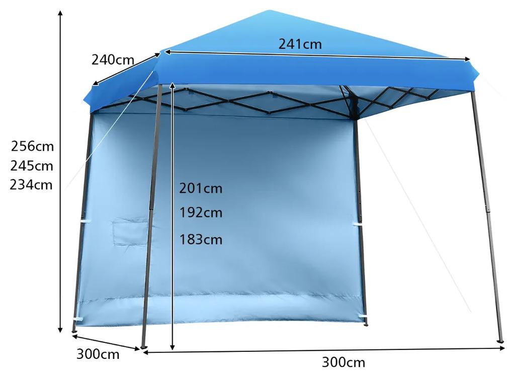 Tenda de 3 x 3 m com Pernas Inclinadas Desmontável Parede Lateral Dobrável Altura Ajustável com Mala Azul
