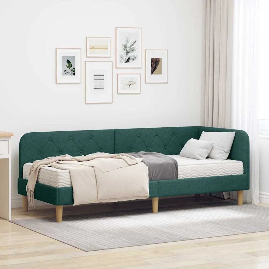 vidaXL Estrutura de Cama de Canto Verde Escuro 80 x 200 cm tecido