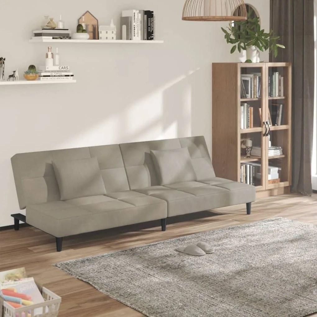 337440 vidaXL Sofá-cama 2 lugares com duas almofadas veludo cinzento-claro