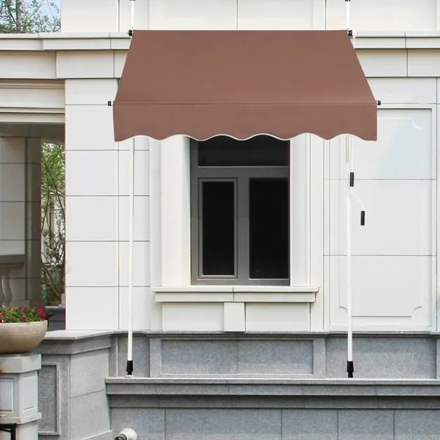 Toldo Telescópico e Retrátil 150 cm Resistente aos Raios UV Impermeável com Manivela Altura Regulável para Janela Varanda Jardim Castanho
