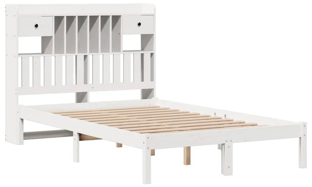 Cama com estante sem colchão 135x190 cm pinho maciço branco