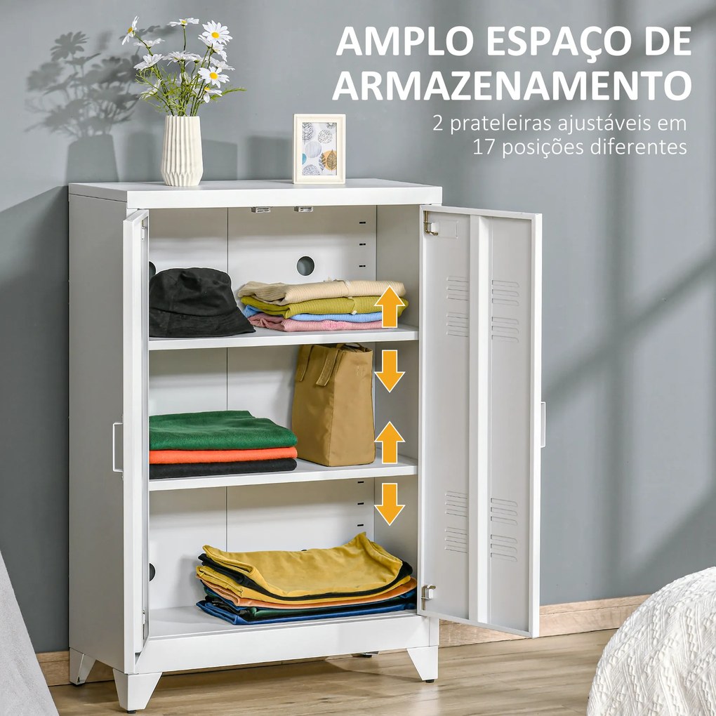 Armário de Metal de Armazenamento com Dupla Porta 2 Prateleiras com Altura Ajustável Armário para Escritório 75x33x110 cm Branco