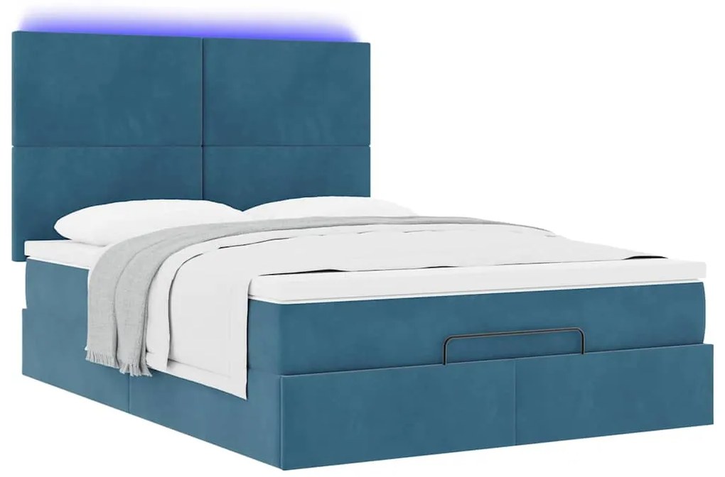 Estrutura de cama otomana colchões 140x200cm veludo azul escuro