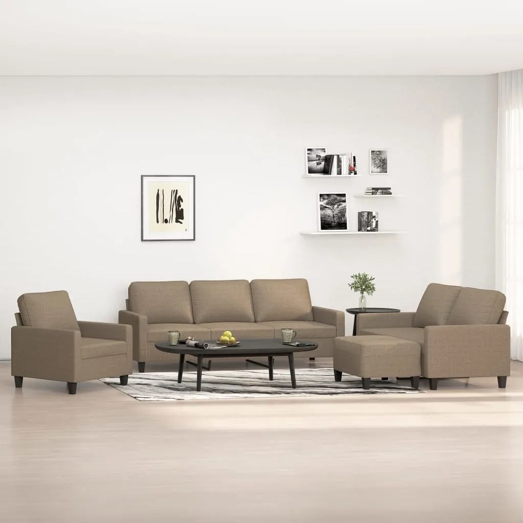vidaXL 4 pcs conjunto de sofás com almofadões tecido cinza-acastanhado