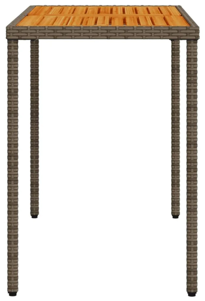 Mesa de jardim com tampo em acácia 115x54x74 cm vime PE cinza