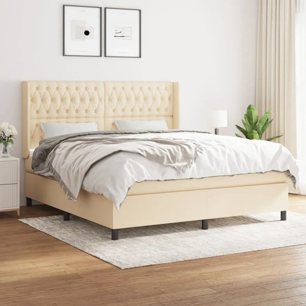 vidaXL Cama com molas/colchão 180x200 cm tecido cor creme