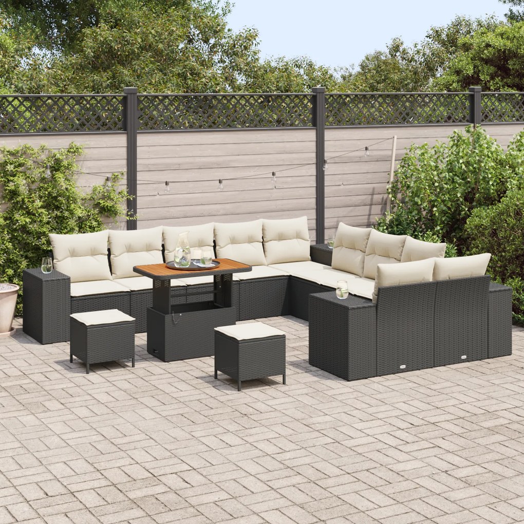 Conjunto de Sofá de Jardim vidaXL de 13 Peças com Almofadas Preto Ratt