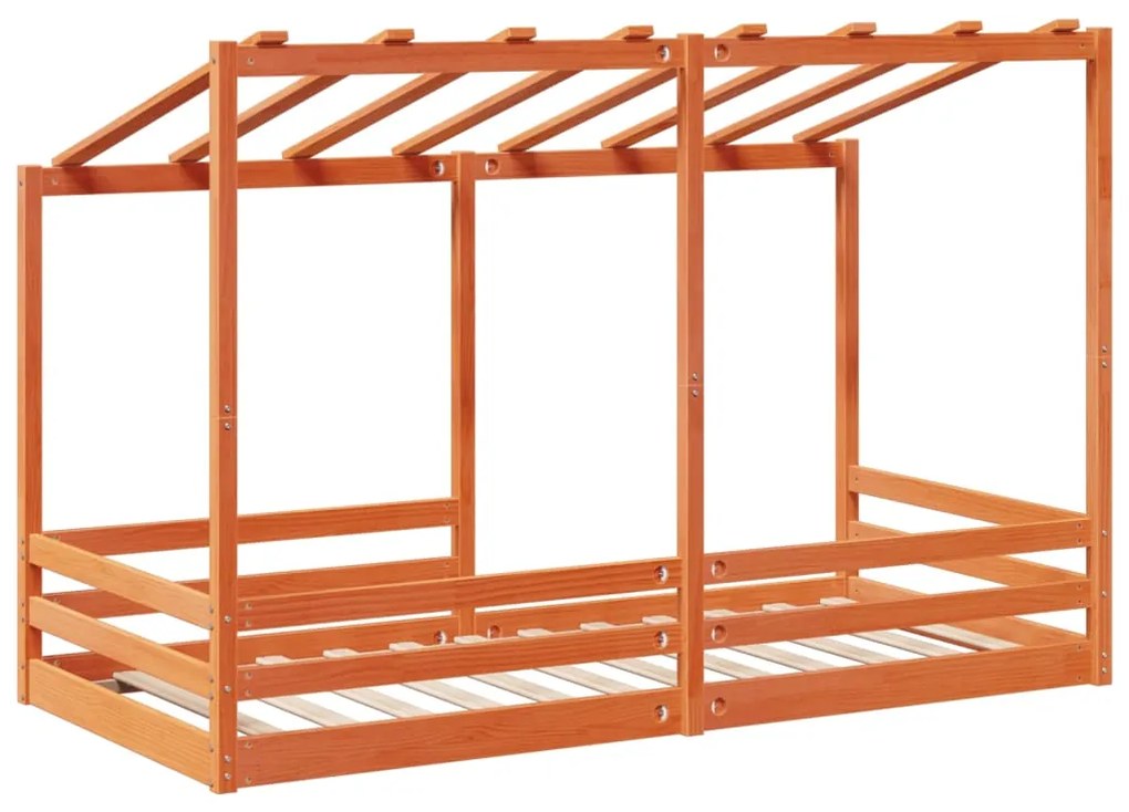 Cama infantil com telhado 90x200 cm pinho maciço castanho-mel