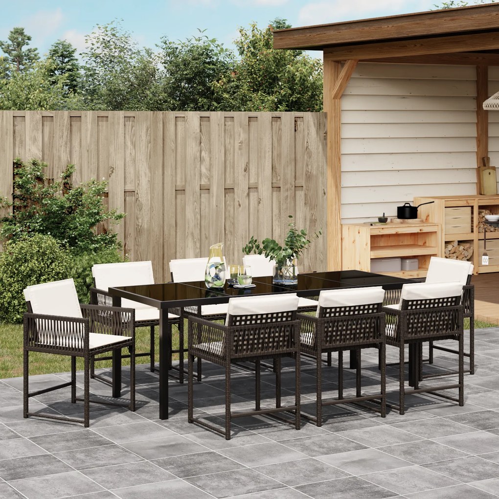 Conjunto de Jantar de Jardim com Almofadas Marrom Rattan Poliéster
