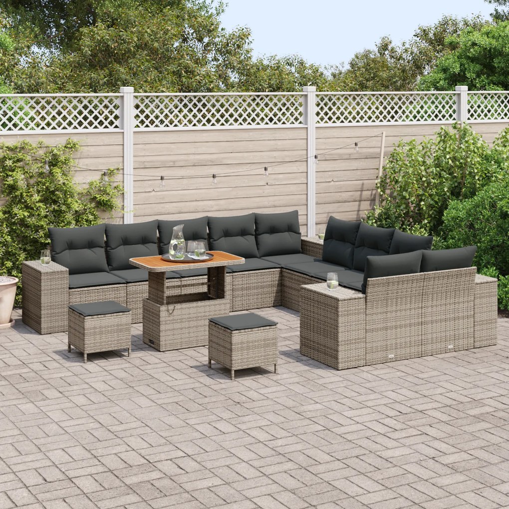 Conjunto de Sofá de Jardim de 13 Peças com Almofadas Cinza Polyrattan