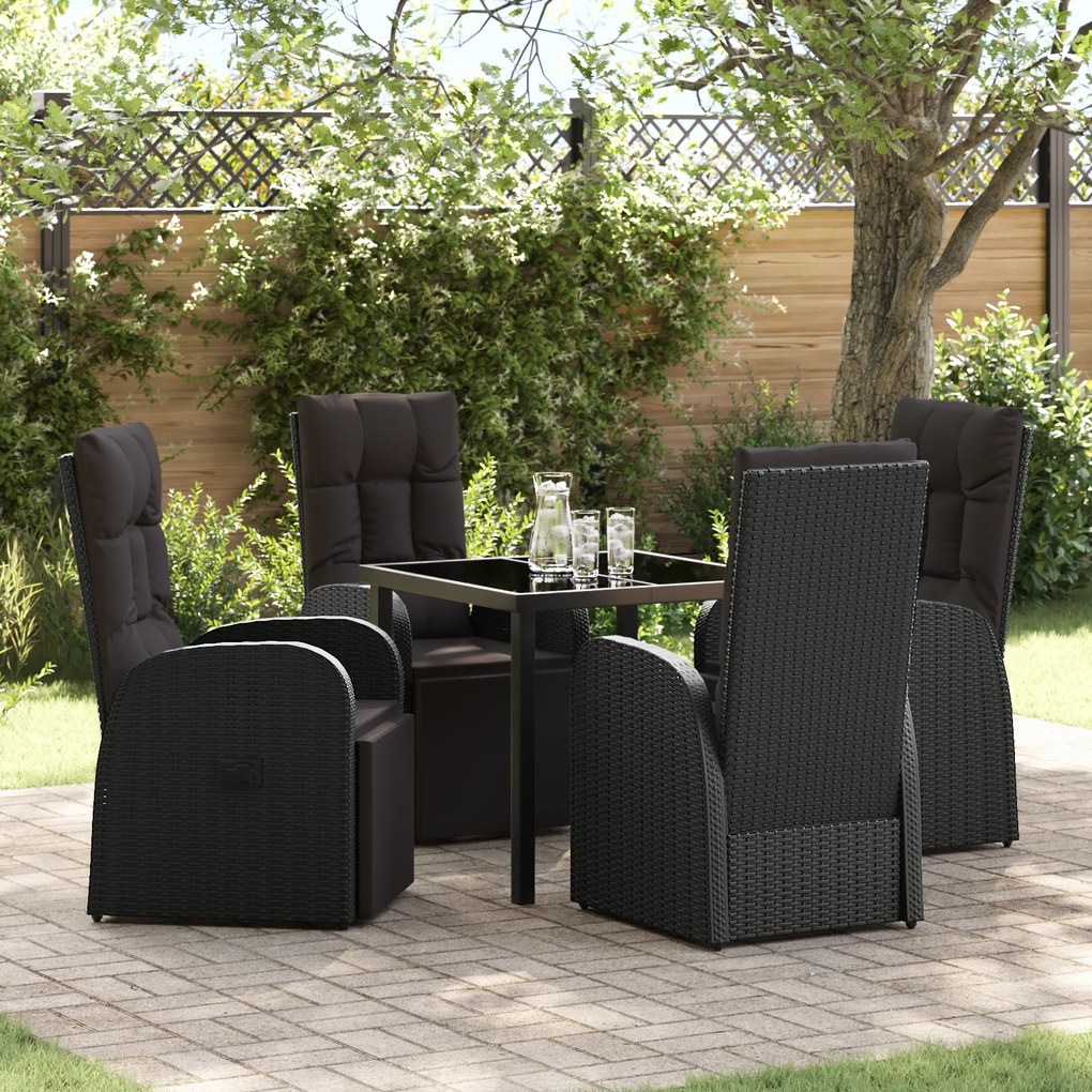 Conjunto de Jantar de Jardim 5 Peças com Almofadas Preto Polirattan