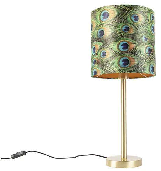 Candeeiro de mesa em latão com abajur de pavão 25 cm - Simplo Art Deco,Design