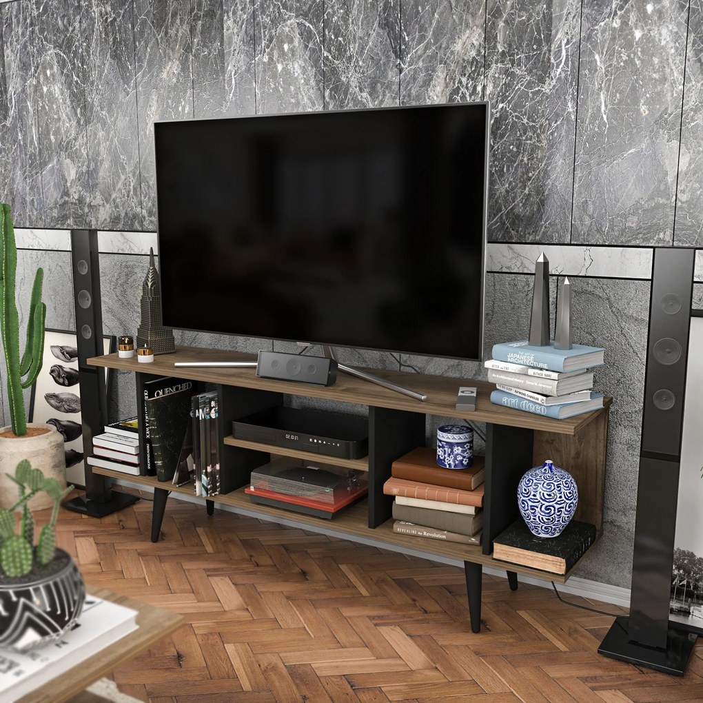 Móvel TV Akya – Walnut e Preto – 160x35x38,6 cm