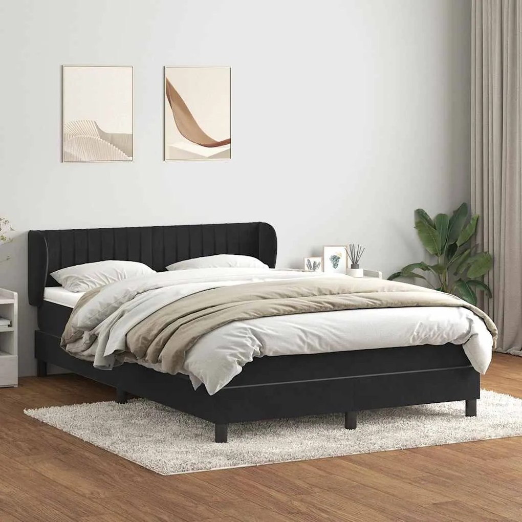 vidaXL Cama com molas/colchão 140x210 cm veludo preto