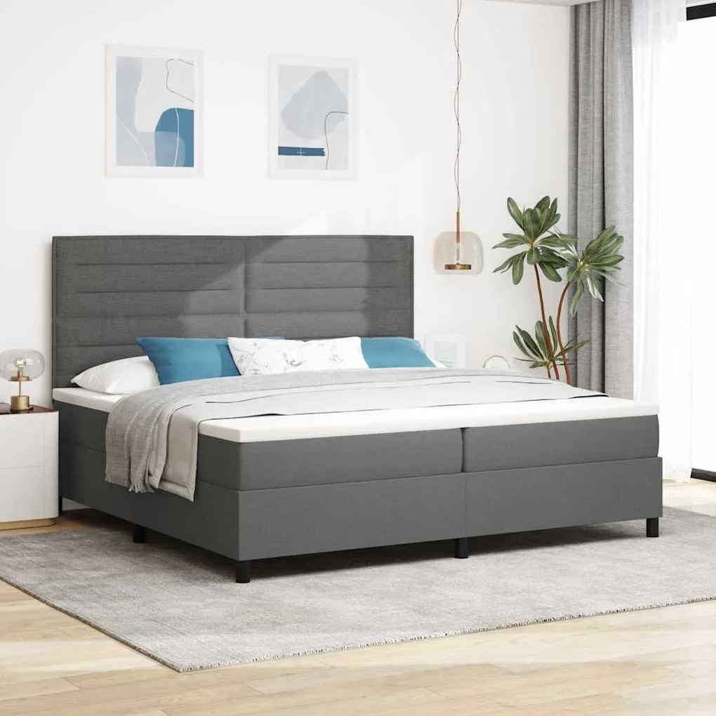 vidaXL Cama Box com colchão Cinza Escuro 200 x 200 cm tecido