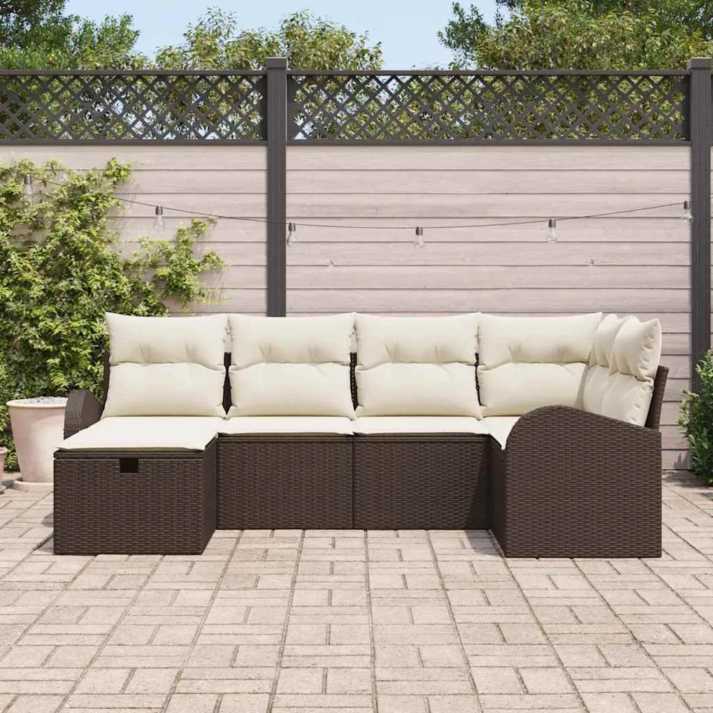 Conjunto de Sofá de Jardim com Almofadas - Marrom, em Polirattan, 6 Pe