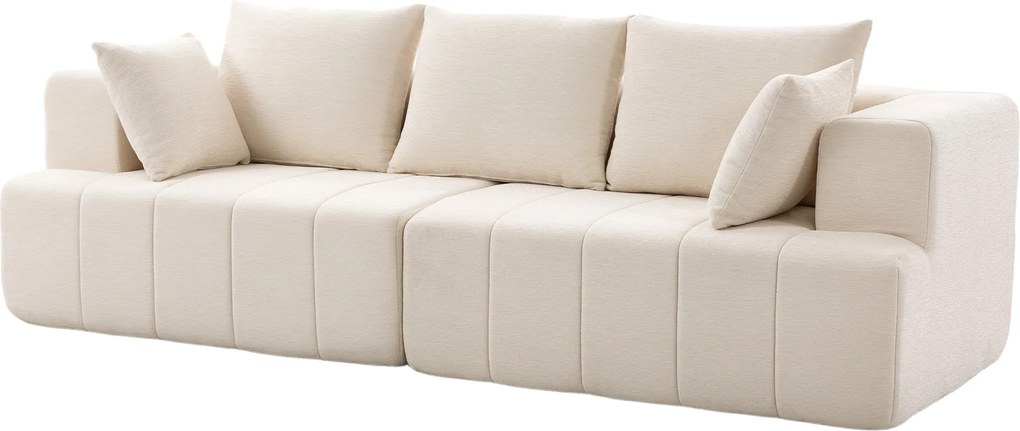 Sofá de 3 lugares em chenille, 248 cm, sofá de sala moderno, assento largo estofado, almofadas com molas, bege