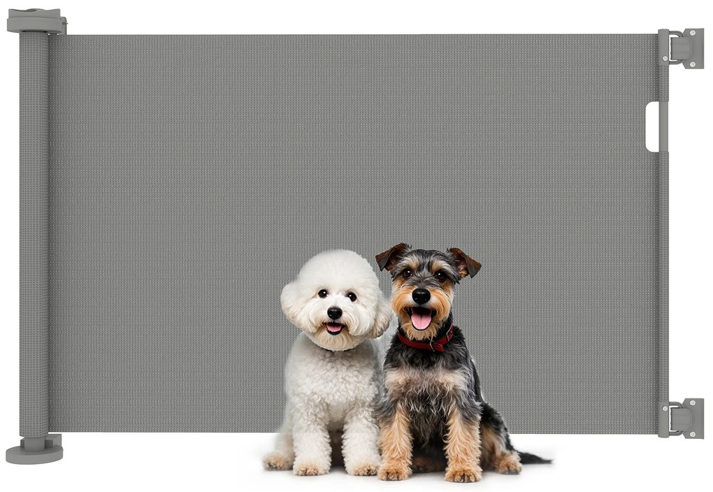Barreira de Segurança para Cães Retrátil 0-136 cm para Cães Pequenos com Botão de Fecho Cinzento