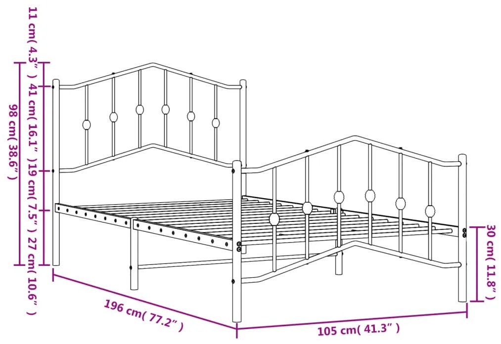 Estrutura de cama com cabeceira e pés 100x190 cm metal branco