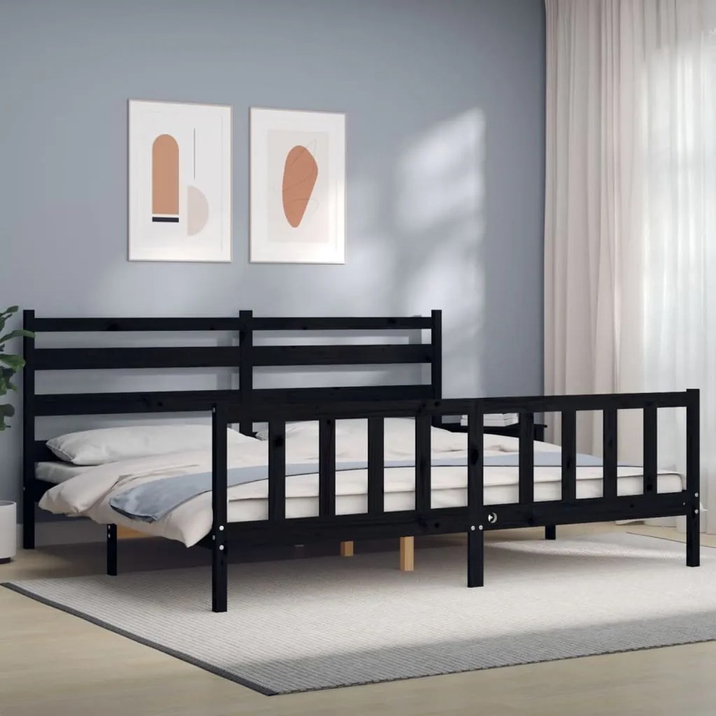 3192060 vidaXL Estrutura de cama com cabeceira 200x200 cm madeira maciça preto
