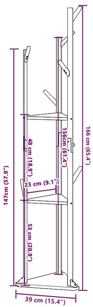 Cabide com ganchos e prateleiras 39x33x166 cm bambu