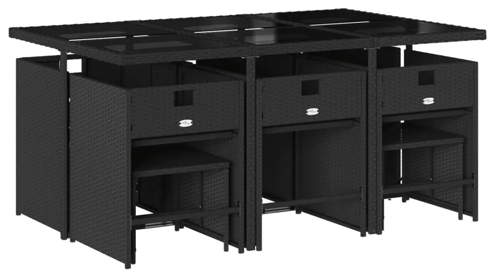 11 pcs conjunto de jantar p/ jardim c/ almofadões vime PE preto