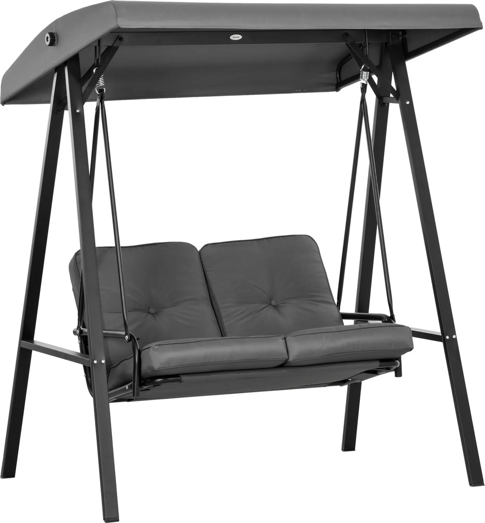 Outsunny Balanço estilo Hollywood, balanço de jardim 2 lugares com toldo ajustável, suporta até 220 kg, 145 x 116 x 172 cm, Cinza escuro | Aosom Portugal
