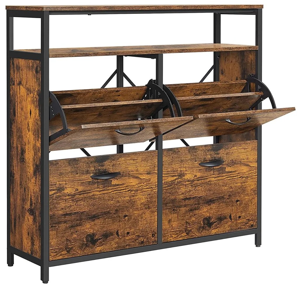 Sapateira com 4 abas 98,3 x 30 x 95 cm castanho Vintage-preto