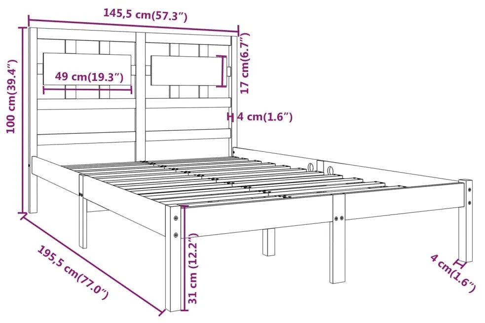 Estrutura de cama 140x190 cm madeira maciça preto