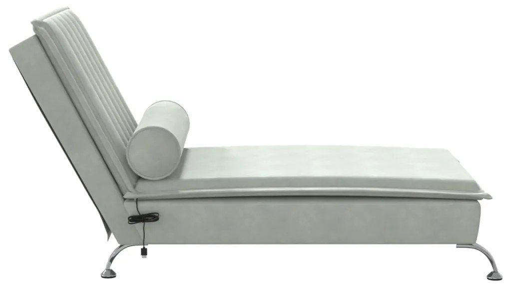 Chaise lounge de massagem com rolo veludo cinzento-claro