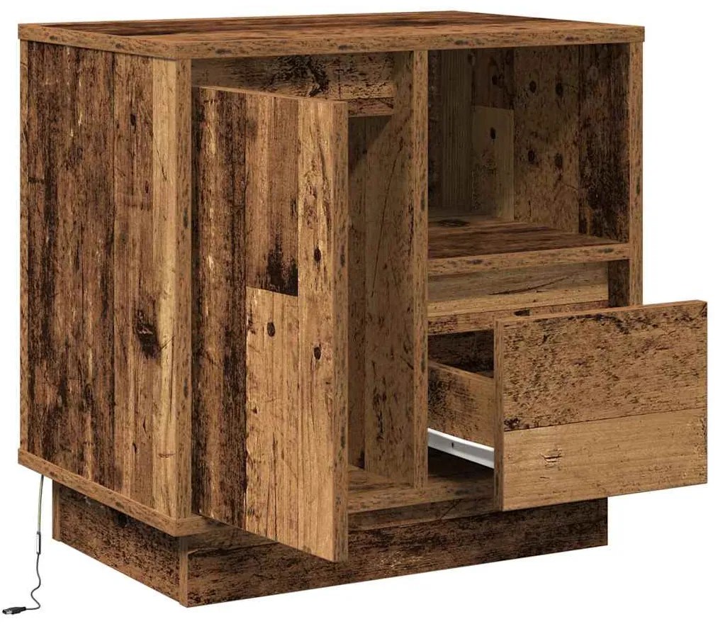 Cômodas de Cabeceira com LED 2 pcs Madeira Velha 50x34,5x50 cm
