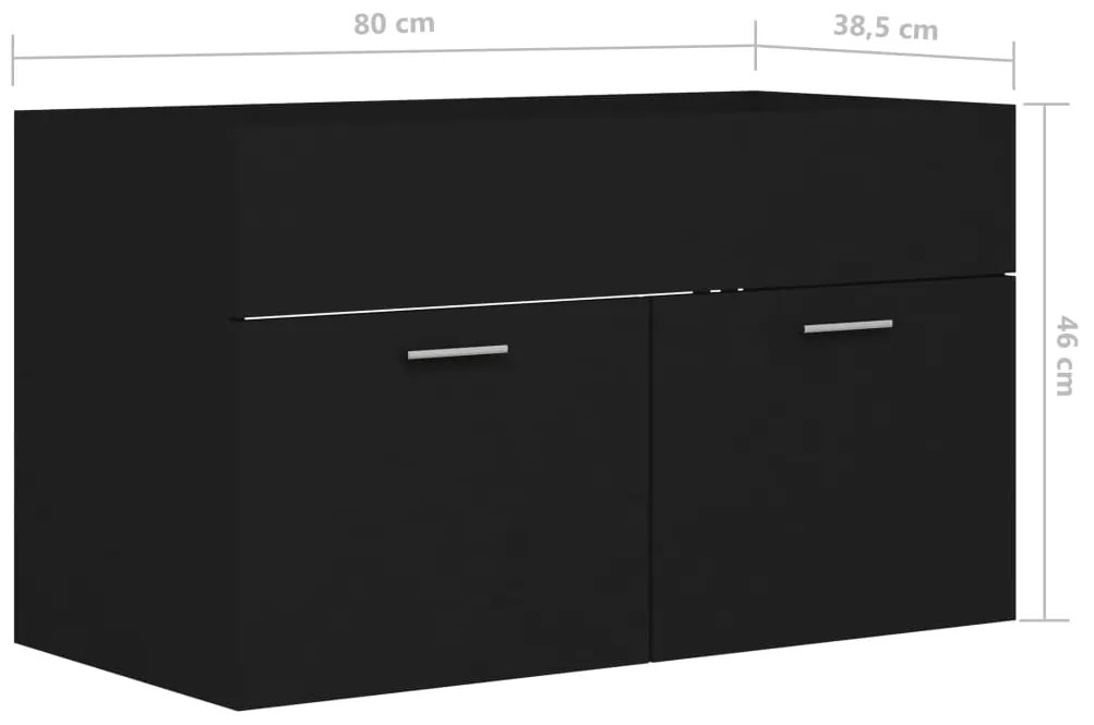 Armário de lavatório 80x38,5x46 cm contraplacado preto