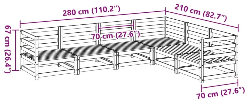 6 pcs conjunto sofás de jardim madeira de pinho castanho cera