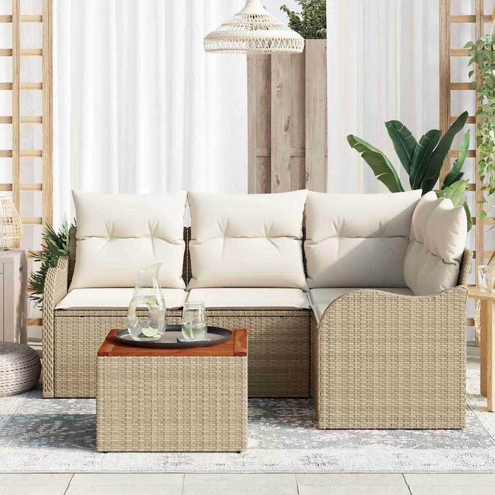 Conjunto de Sofá de Jardim de 5 Peças da com Almofadas Bege em Rattan