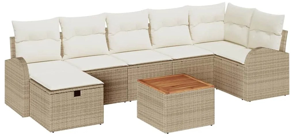 Conjunto de Sofá de Jardim 8 Peças com Almofadas Bege Rattan Polioméri