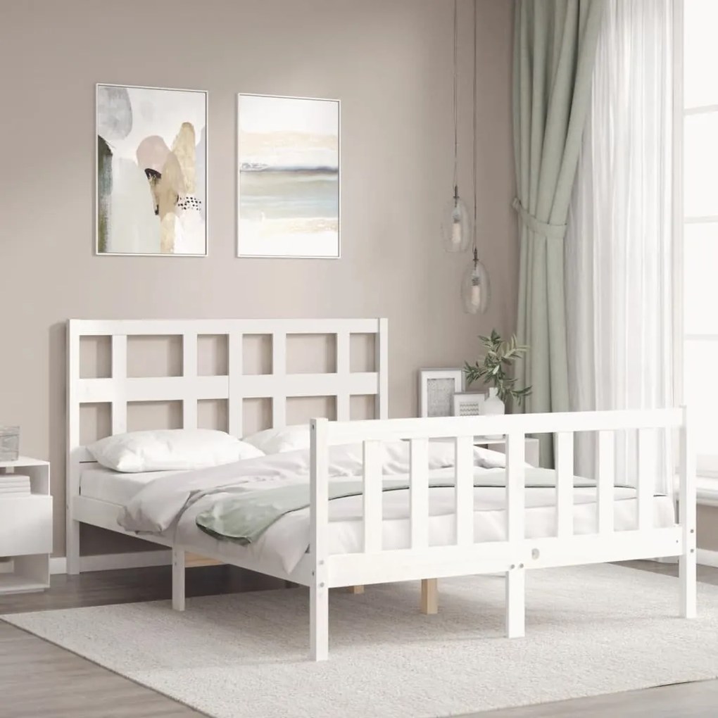 Estrutura de cama com cabeceira 120x200cm madeira maciça branco