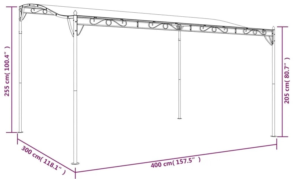 Toldo 4x3 m 180 g/m² tecido e aço cinzento-acastanhado